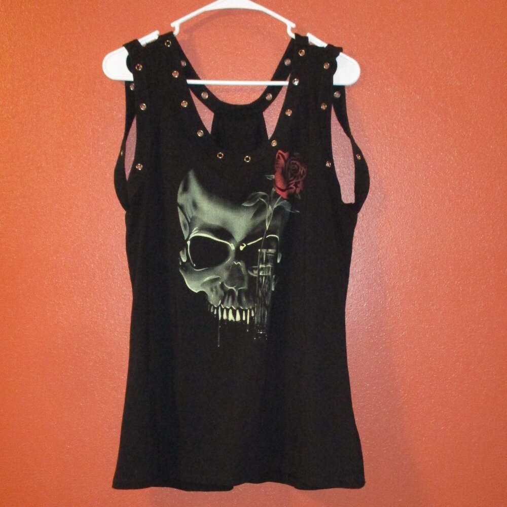 Skull Rose Shirt Woman XXL Black Red Gray Outdoor Biker BBQ Party Tank Top Shirt